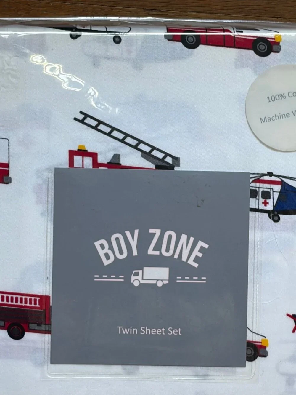 BOY ZONE TWIN Size Cotton Emergency Vehicles Sheet Set (fire truck helicopter)